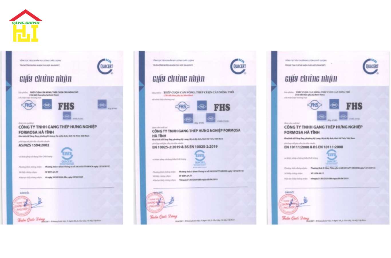 chứng nhận chất lượng thép tấm formosa