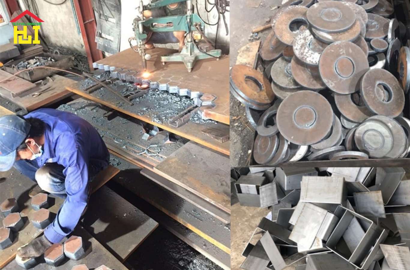 Dịch vụ gia công thép tấm theo yêu cầu bao gồm cắt, chấn, dập, uốn, khoan, đục lỗ… 