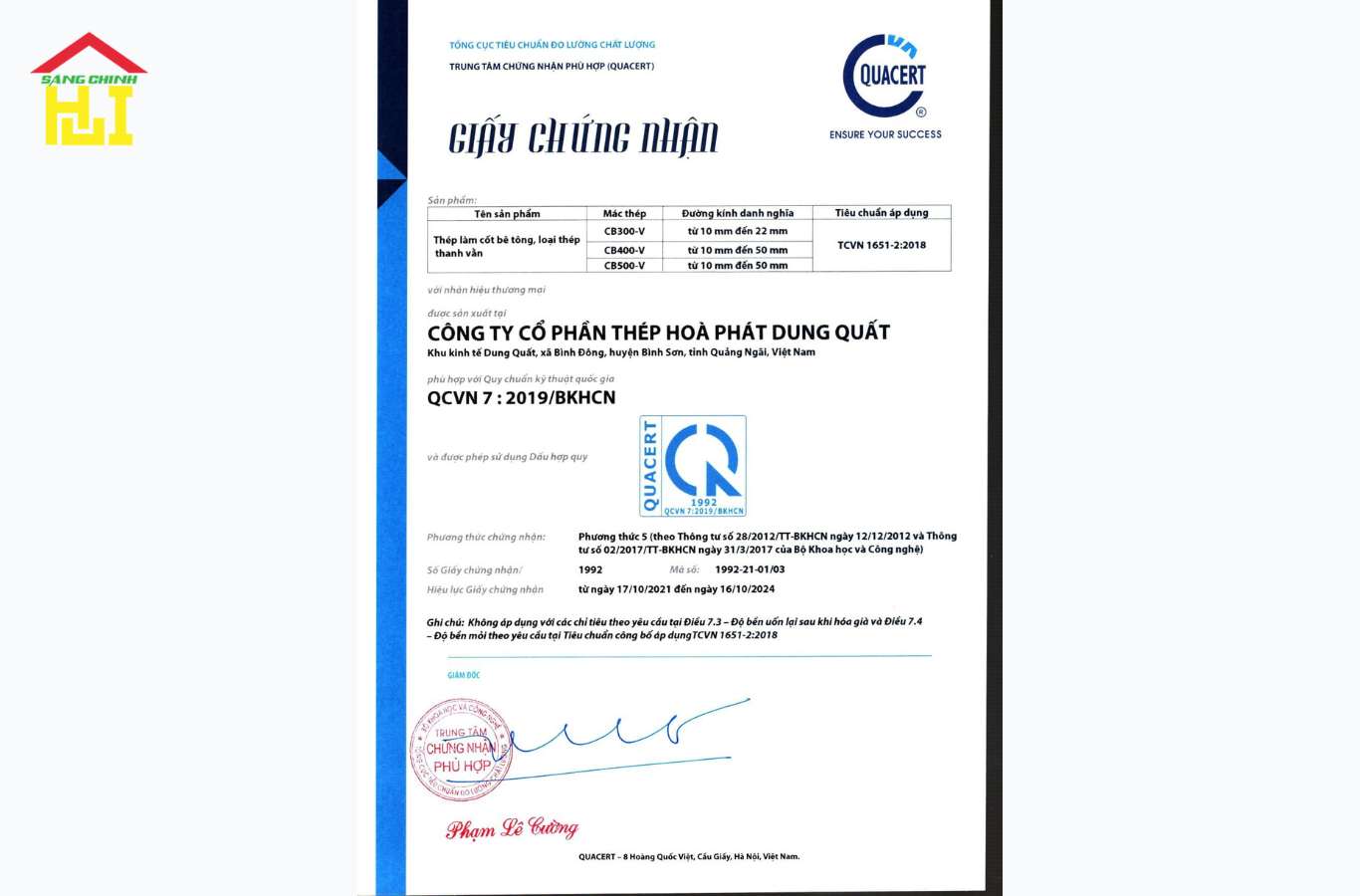 CQ là giấy chứng nhận xác nhận chất lượng sản phẩm thép theo các tiêu chuẩn kỹ thuật đã được quy định. 