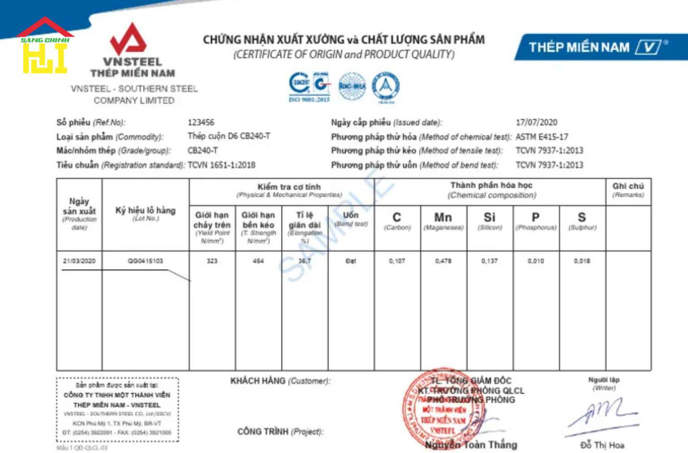 CO là giấy chứng nhận xuất xứ của hàng hóa, xác nhận nơi sản xuất hoặc nguồn gốc xuất xứ của thép.