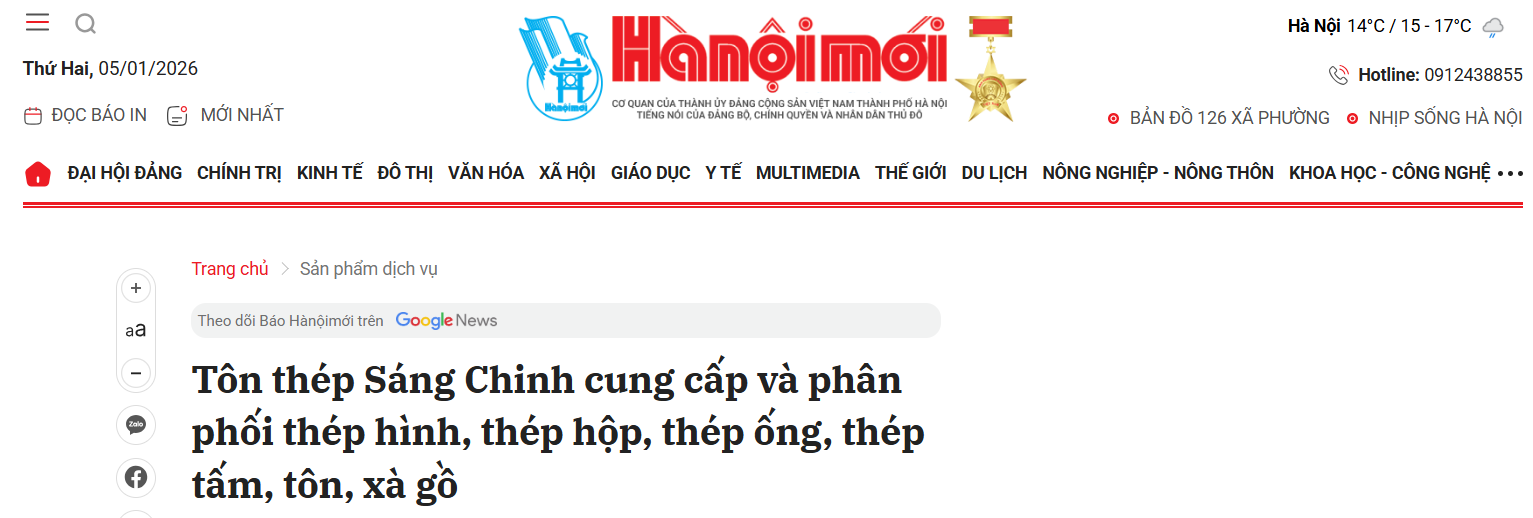 Báo Hà Nội mới | Tôn thép Sáng Chinh cung cấp và phân phối tôn, thép, xà gồ,... với hơn 10 năm kinh nghiệm
